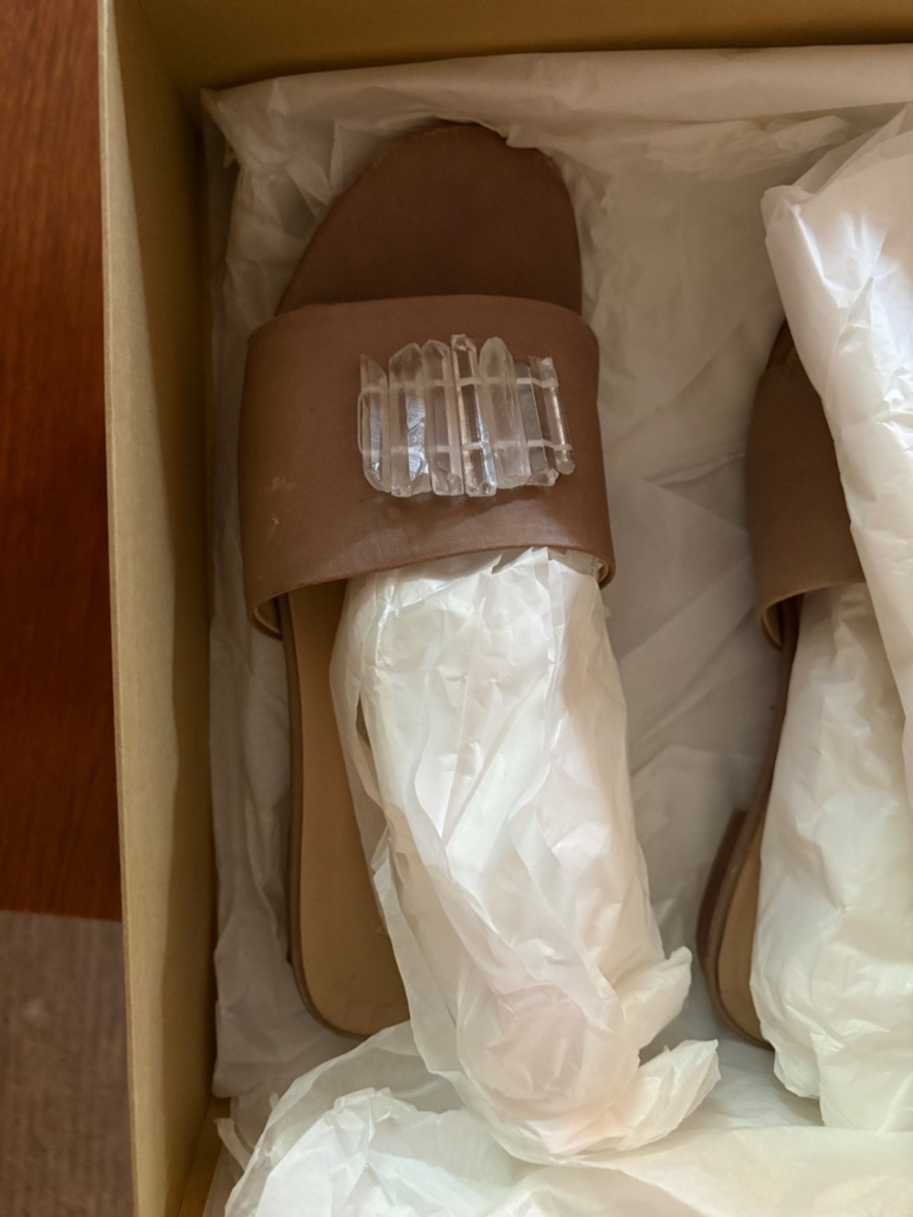 Brown Crystal-Embellished Slide Sandals - Women